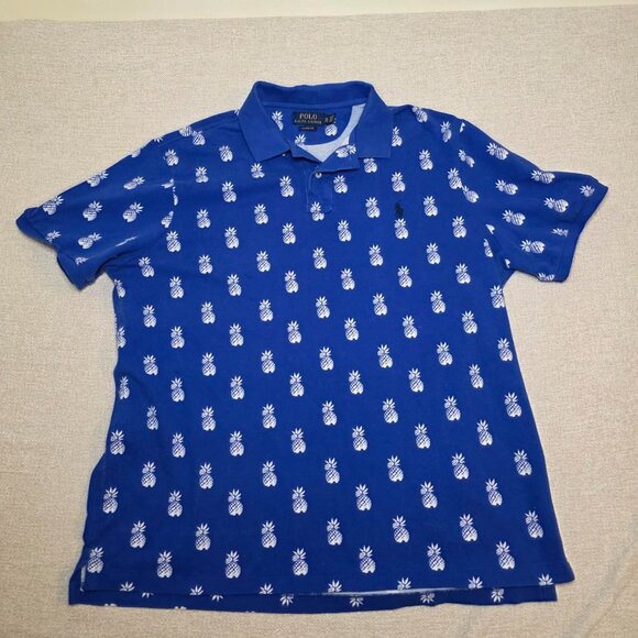 Polo Ralph Lauren pineapple print polo shirt blue classic fit size XL 100% cotto - Picture 1 of 7